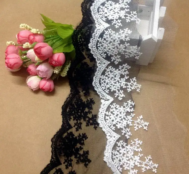 5 Yard/Lot Handmade DIY black white gold silver embroidery lace trim 10cm fabric wedding dress clothing accessories | Дом и сад