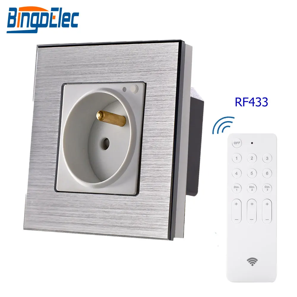 RF Silver Bingoielec французская розетка с дистанционным управлением RF 433, настенная розетка, стандарт ЕС, алюминиевая рамка, переключаемая розетка для умного дома - Тип: RF Silver