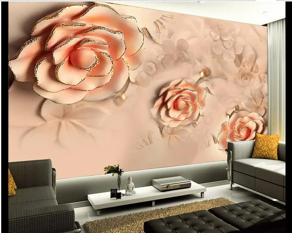 3d обои Роза Пион цветок Ретро Пномпень ТВ фон спальня фото 3d|photo wall paper|wall paper 3dwall |