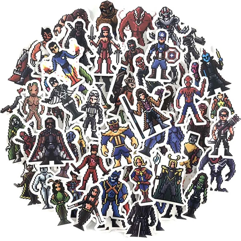 64pcs Superhero 64 шт микс пиксель супер наклейки герои забавные детские игрушки Стикеры для DIY багажа ноутбука скейтборда мотоцикла телефона водонепроницаемый стикер - Цвет: 64pcs Superhero