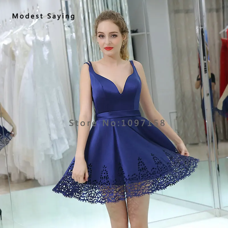 Сексуальное голубое короткое коктейльное платье трапециевидной формы с