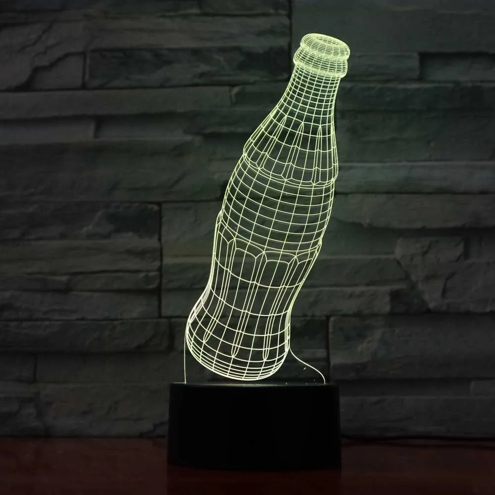 

3D Светодиодные ночные светильники для спальни, 7 цветов, визуальные креативные стеклянные бутылки для напитков, домашний декор, подарки, нас...