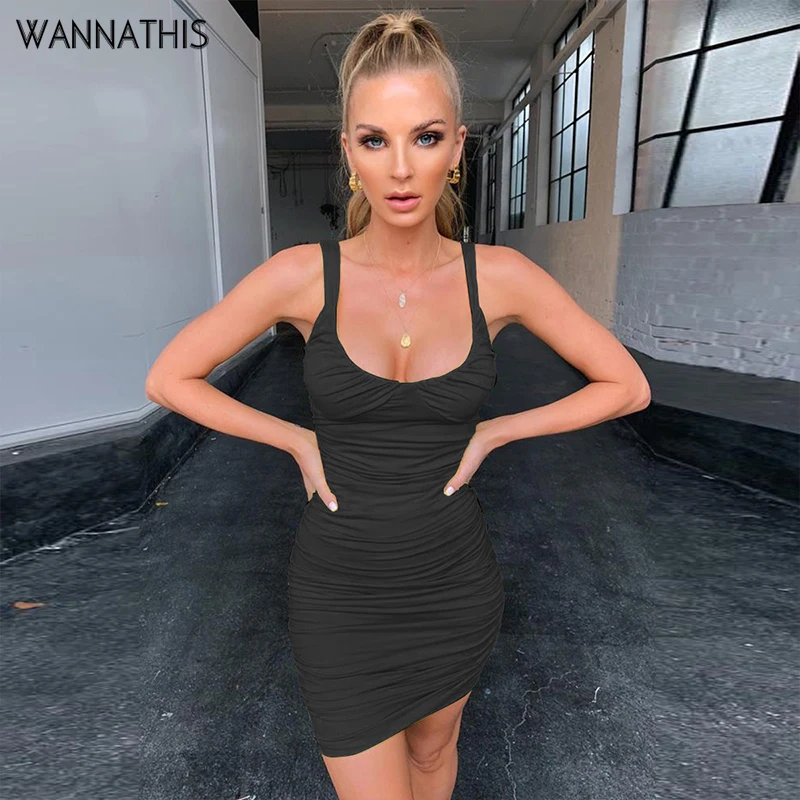 Сексуальное женское платье wannatis на бретельках с оборками, однотонное, 5 видов цветов, обтягивающее, с открытой спиной, летнее, повседневное, уличное, сексуальное платье