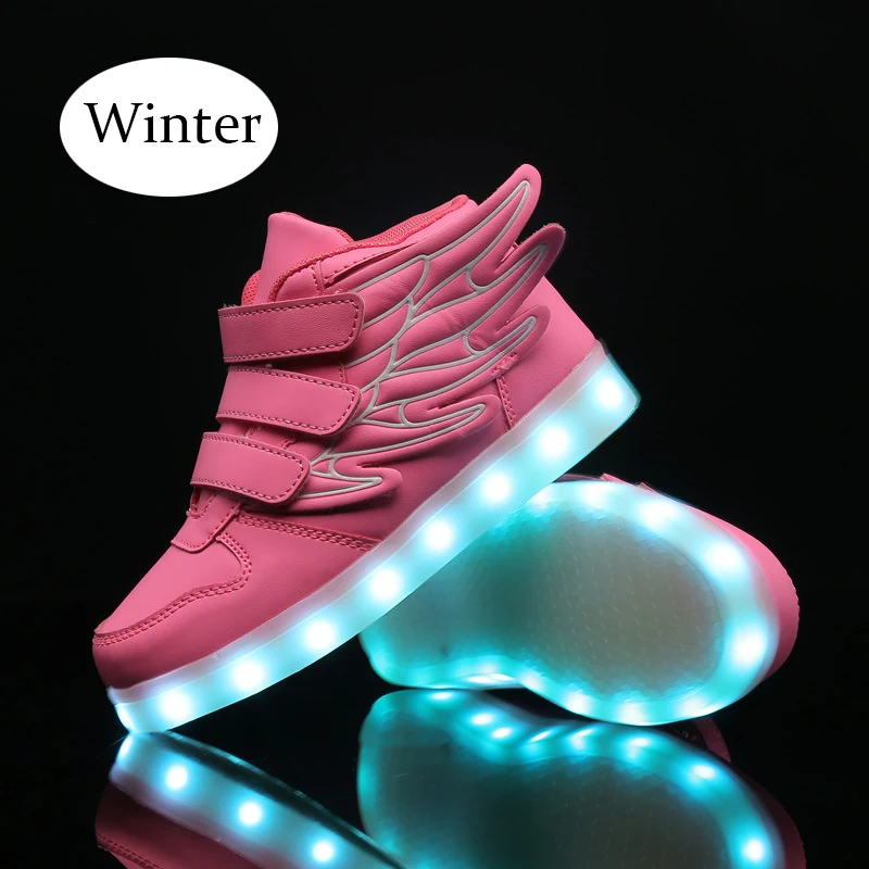 winter pink Детский Светильник с крыльями; детская обувь с подсветкой для мальчиков и девочек; светящиеся кроссовки с зарядкой через usb; модная обувь для мальчиков - Цвет: winter pink