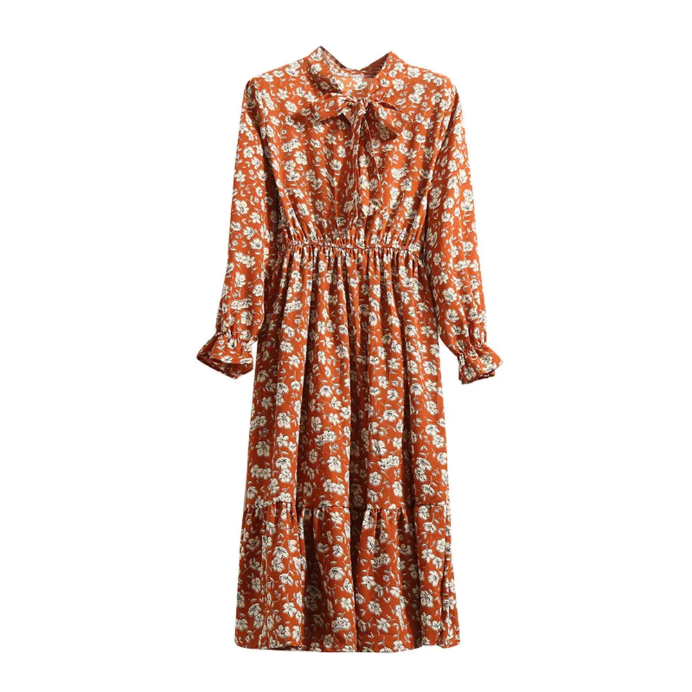 Зимние женские Платья с цветочным принтом шифоновое Повседневное платье длинным