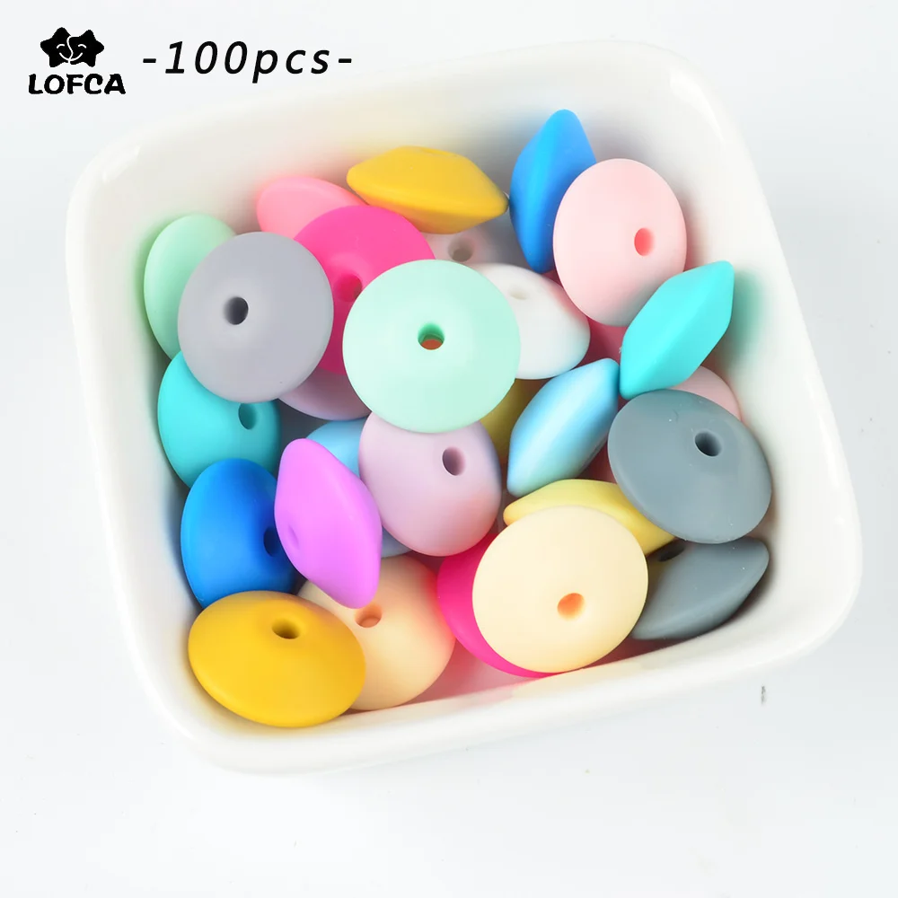 LOFCA 100 шт. силиконовые бусины в форме чечевицы 12/15 мм Силиконовые Бусины россыпью детский прорезыватель BPA микроволновых печей DIY бусины для ожерелье-прорезыватель