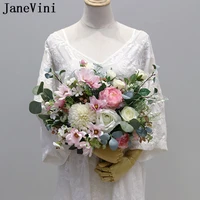 janevini elegant pink wedding bouquets bridal holding flower real touch aftificial silk rose bride accessories ramo flores novia