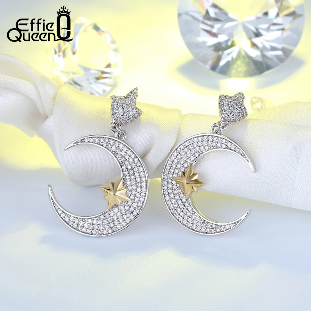 Effie Queen инкрустированные винтажные корейские серьги для женщин форма лунной