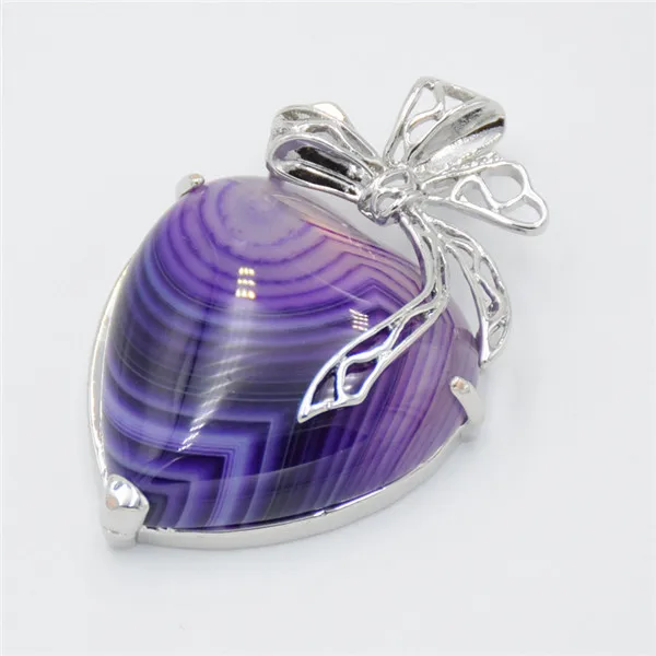 Purple Strip Agates Новинка, романтическая бабочка, узел, сердце, ювелирное изделие, для влюбленных, натуральные аметисты, розовый, кварцовый кристалл, камень, инкрустированный цветок, ожерелье, подвеска - Окраска металла: Purple Strip Agates