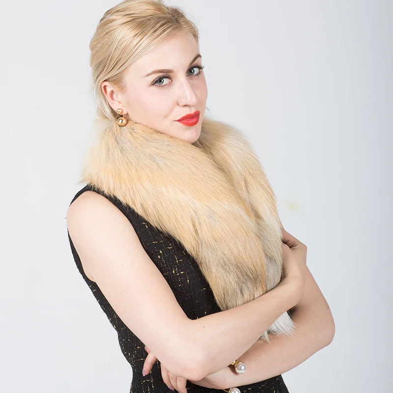 90 см Зимние Модные теплые из натурального Лисьего меха воротники для пальто