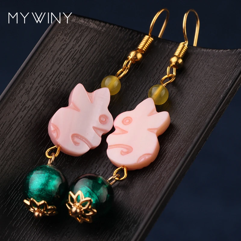 MYWINY этнические розовые белые серьги-подвески в виде ракушки кролика для женщин