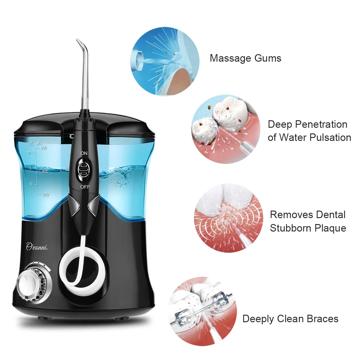Зубной ирригатор для полости рта ovanni Flosser 7 струй 10 настроек давления 600 мл большой емкости резервуар для воды семейный набор для орошения полости рта