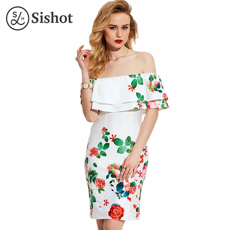 Sishot женские повседневные платья летние белые без рукавов с цветочным принтом