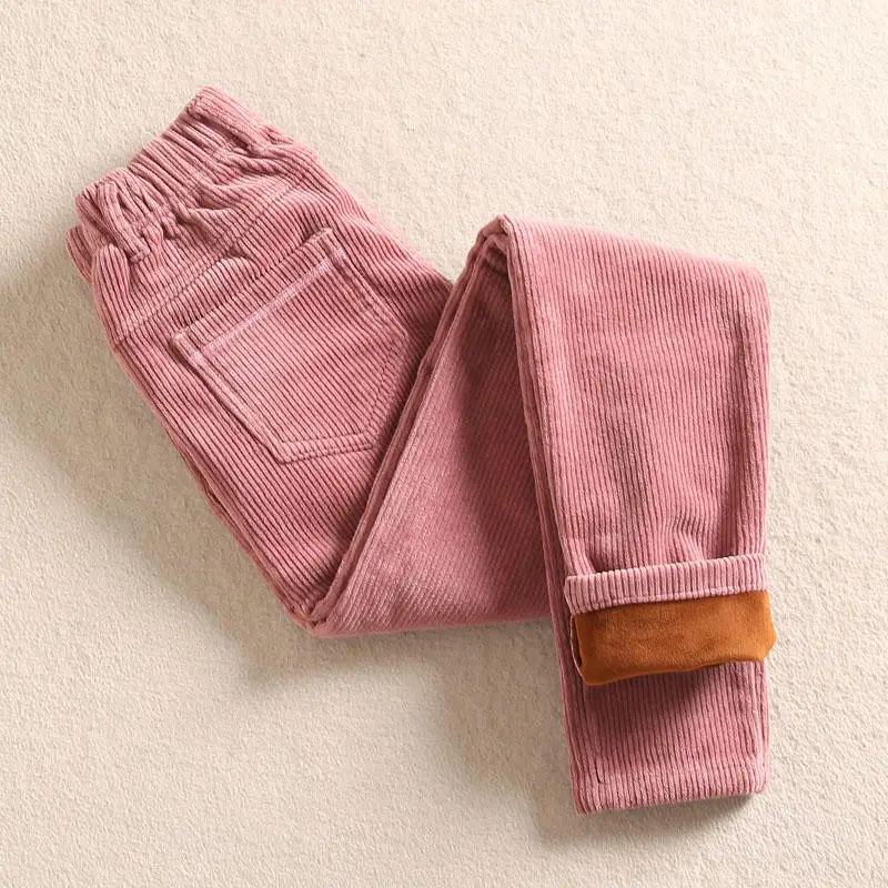 Pink Женские брюки с высокой талией, вельветовые брюки большого размера, свободные, повседневные, винтажные, Q1712, для осенне-зимнего сезона - Цвет: Pink