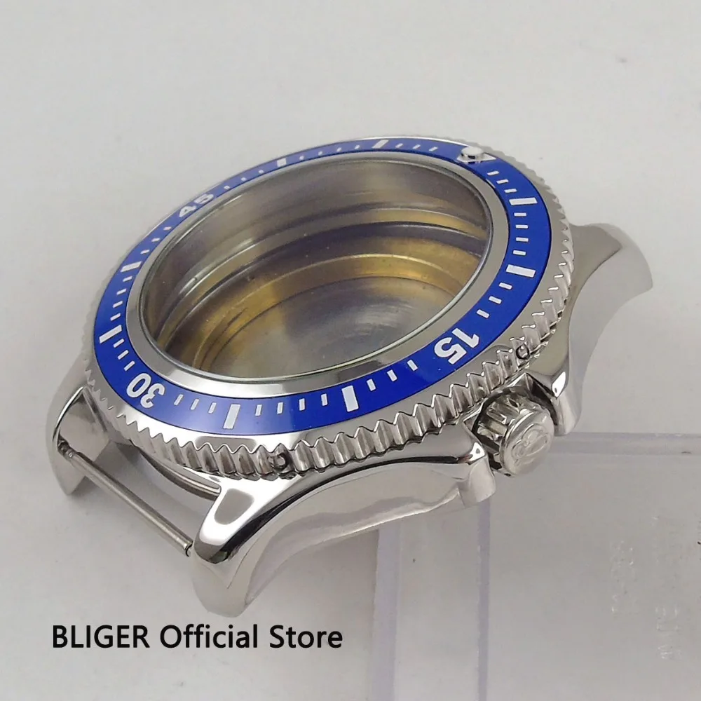 BLIGER Новый 44 мм синий керамический вращающийся Безель 316L из нержавеющей стали