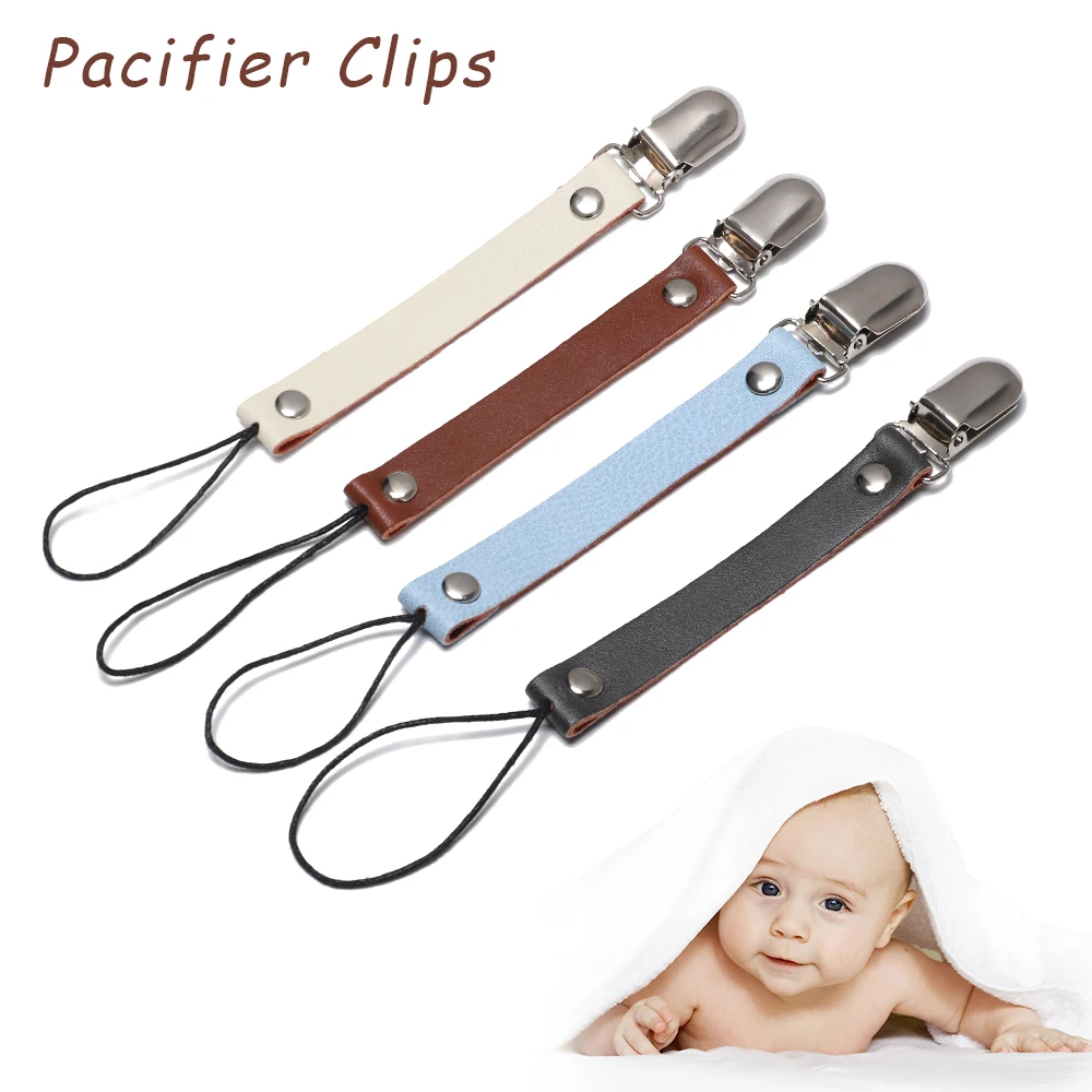 Leather Soother Nipple Holder Clasps Baby Short Pacifier Clip Chain Metal Dummy Clip Feeding For Baby Product Attache Sucette