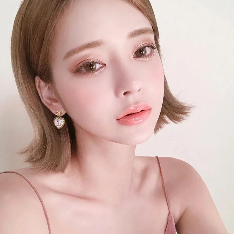 Женские серьги с блестками в форме сердца 3 цвета корейская мода простые милые