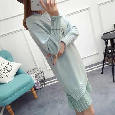 01light green Новинка весны, женское платье-свитер с круглым вырезом, вязанное короткое прямое платье, шифоновое мини-платье в стиле пэчворк, 4 цвета - Цвет: 01light green