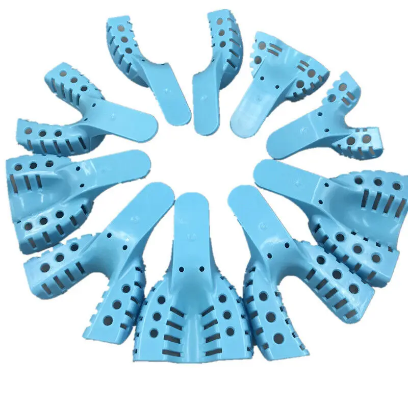 10Pcs/set Dental Blue Impression Plastic Trays Without Mesh Tray Care Teeth Holder Materials Supply For Oral Tools |