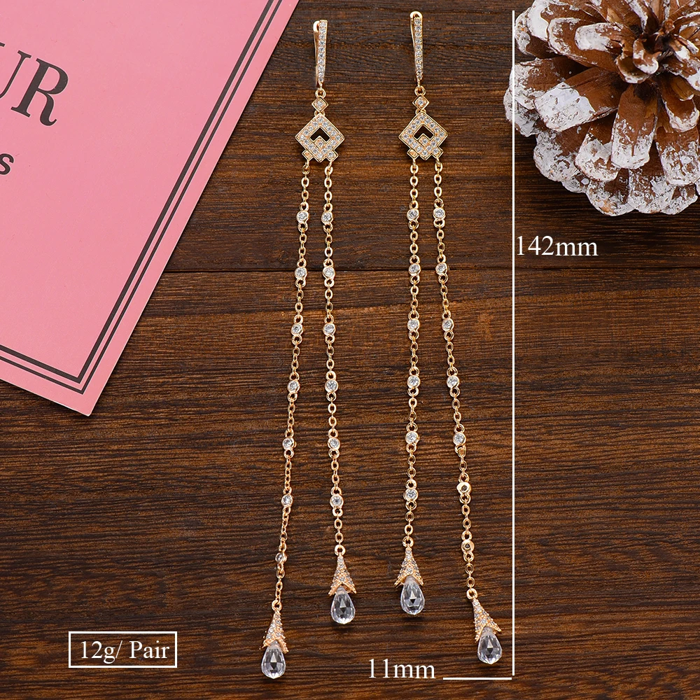 

SISCATHY 142mm Long Tassel Earrings Trendy Cubic Zirconia American Wedding Party Drop Earrings For Women Girls Fashion Jewelry