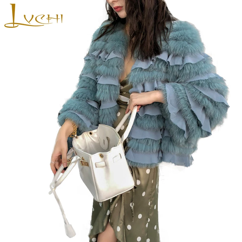 LVCHI 2019 зимние финские импортные пальто из лисьего меха с О-образным вырезом