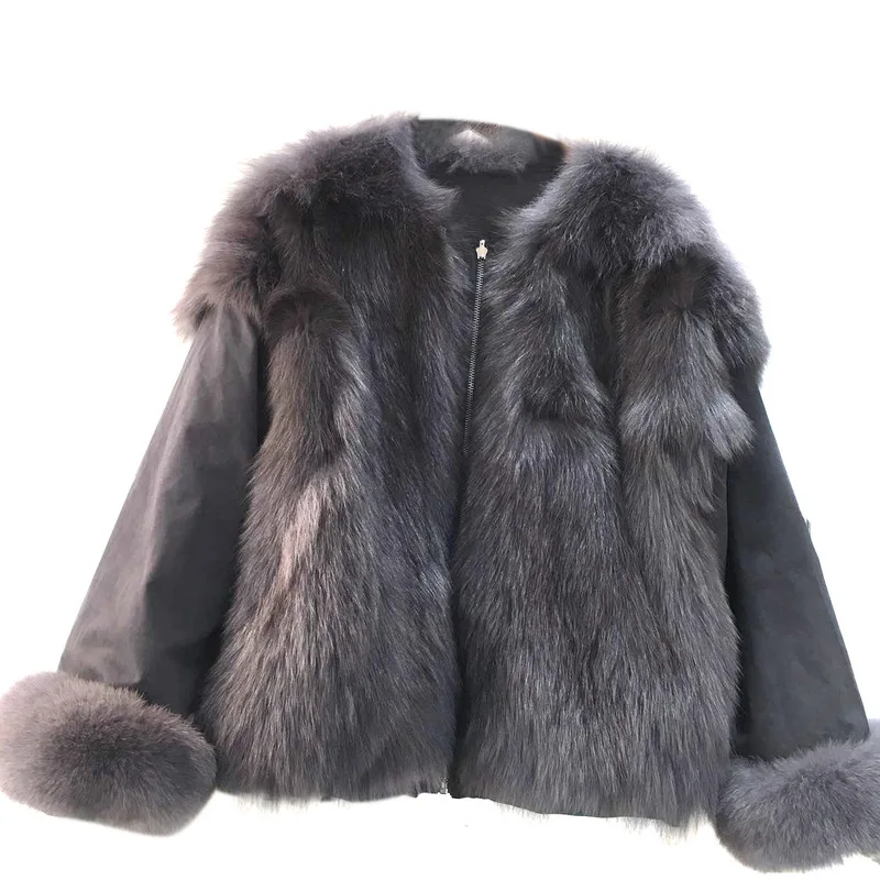 Both sides of the fox fur coat import parka female bladder short flight suit jacket | Женская одежда