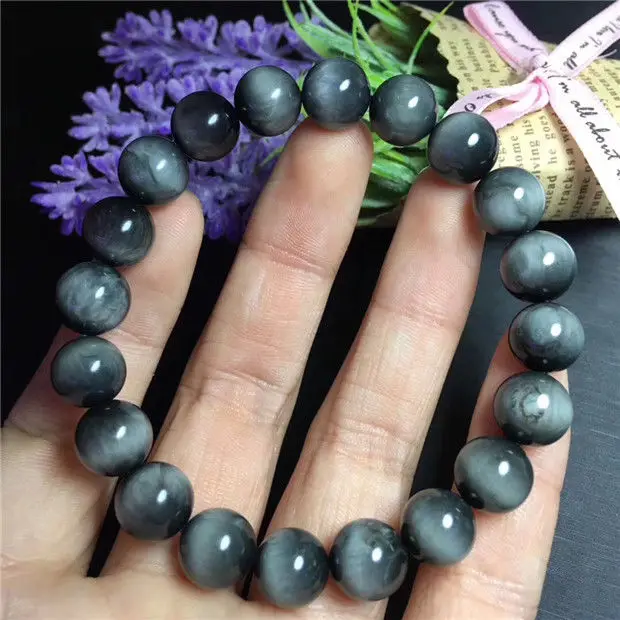 

Natural gray stone Eagle Cat Eye Round Beads Man Bracelet 9.4 mm AAA