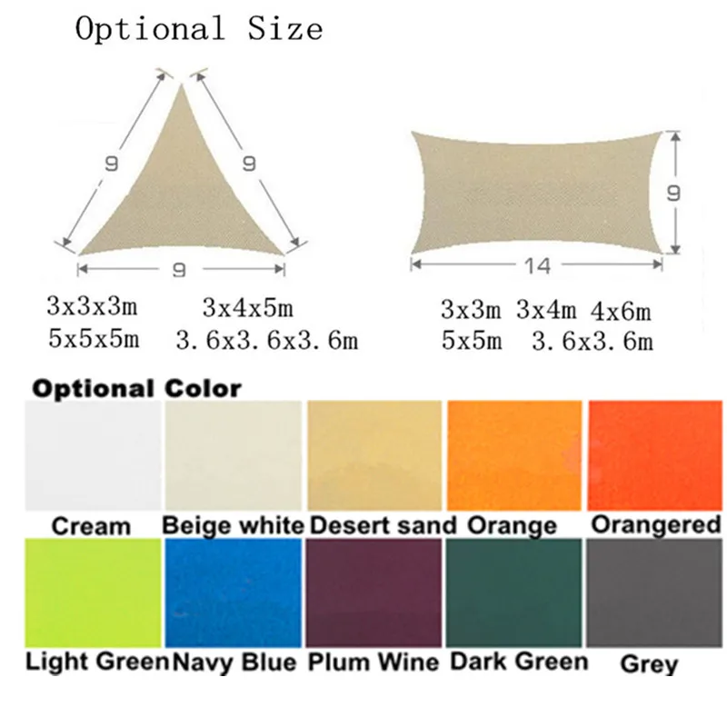 DANCHEL Waterproof Sun shade sail triangle polyester fabric 3m 4m 5m 3.6m for choice |