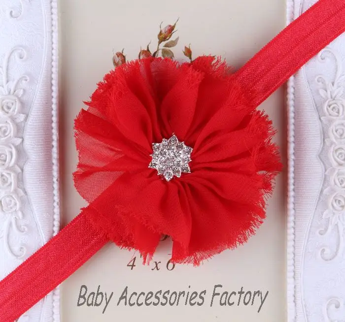 (2 шт./лот) Детские потертые шифоновые цветочные повязки на голову со стразами