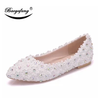 womens white brides wedding shoes flat soled lace shoes large bridesmaid dress shoes fashion and sweet banquet shoes
