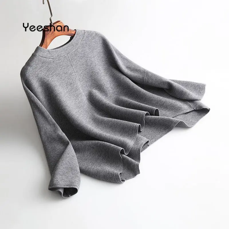 Yeeshan зимний свитер женский 2017 круглый вырез черный белый верблюжий элегантные