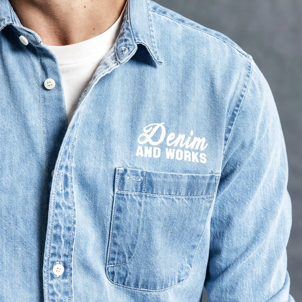 Мужская джинсовая рубашка с принтом SIMWOOD модная повседневная длинными рукавами