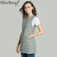 newbang matt fabric womens long vest ultra light down vest women waistcoat female down coat slim sleeveless without collar