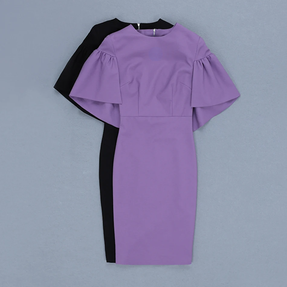 Летнее Новое Женское Бандажное платье Vestidos Сексуальное Фиолетовое облегающее платье с рукавом в виде листьев лотоса элегантная одежда для подиумов и вечеринок
