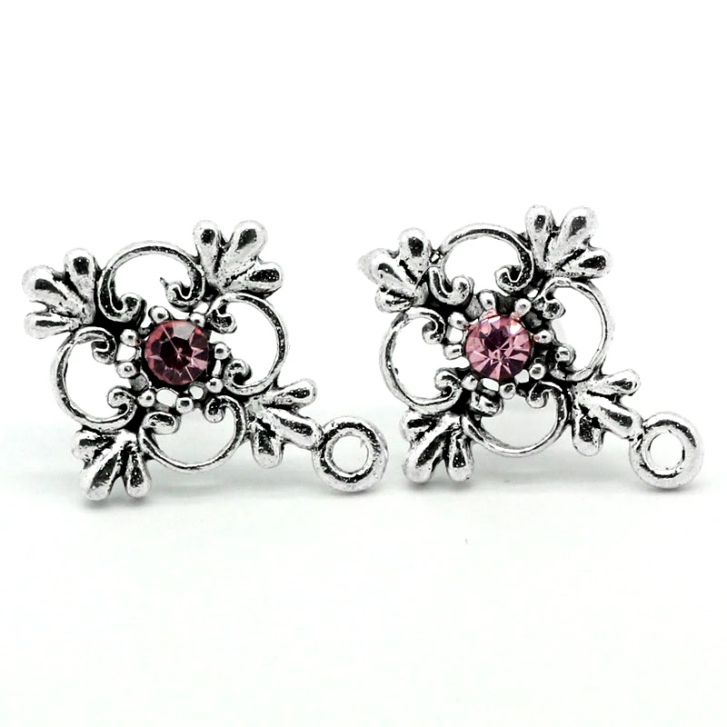 Медные сережки DoreenBeads серебристые с розовым цветком 19 мм (6/8 дюйма) x 14 (4/8 4 шт.|earring