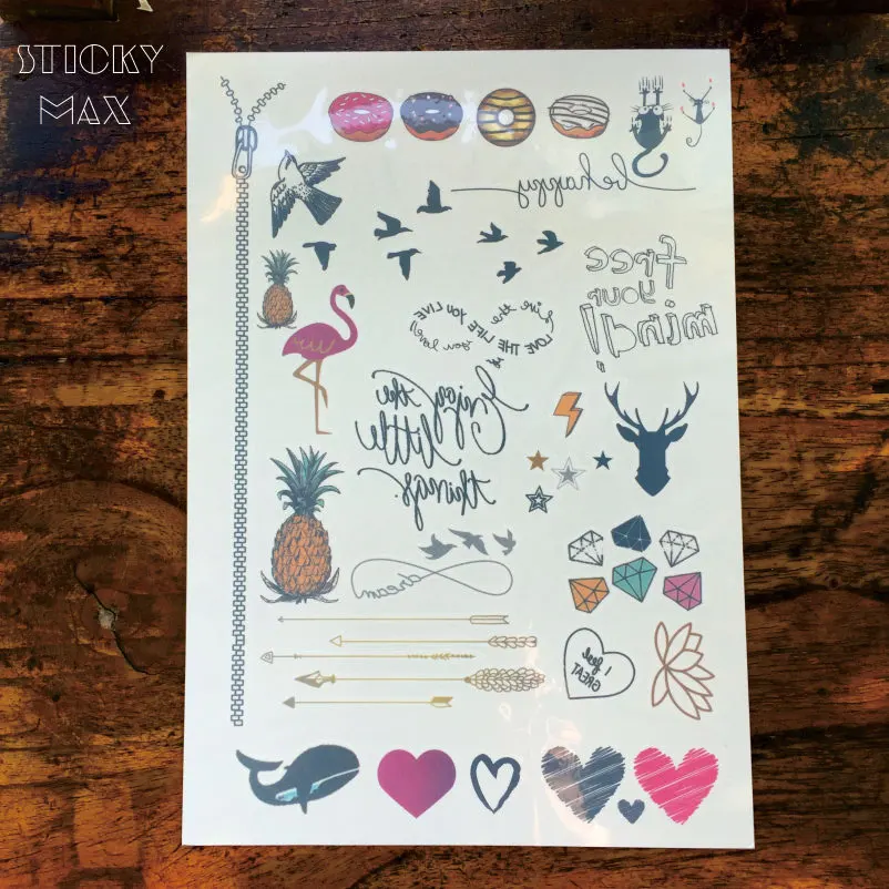 1 шт. временная татуировка в виде фламинго с пончиком ананасом |