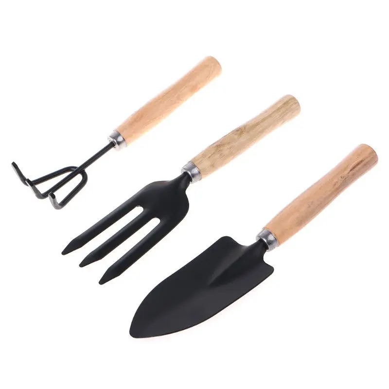 3Pcs Spade Fork Shovel Rake Harrow Set Home Mini Gardening Tools Potted Landscape Plants Maintenance Suit Wood Handle Kids Gifts |