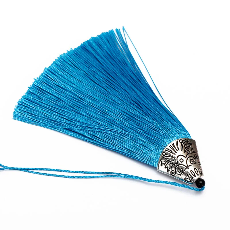 

5pcs 8cm 19 Styles Silky Handmade Soft Fiber Tassels with Antique Silver Cap Charms for DIY Jewelry Making Findings