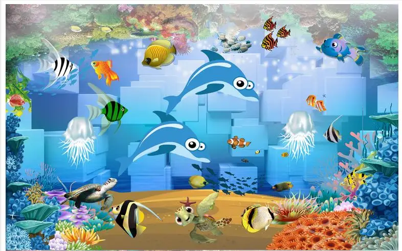 Высокое качество пользовательские 3d обои фрески 3D мультфильм Дельфин фантазия