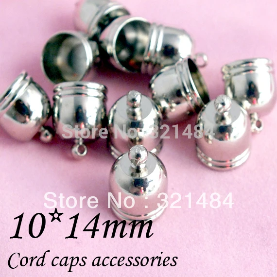 Rhodium Dull Silver Plated 200piece 10x14mmCord end caps, cord crimp ends for leather cord 9mm necklace/bracelet diy