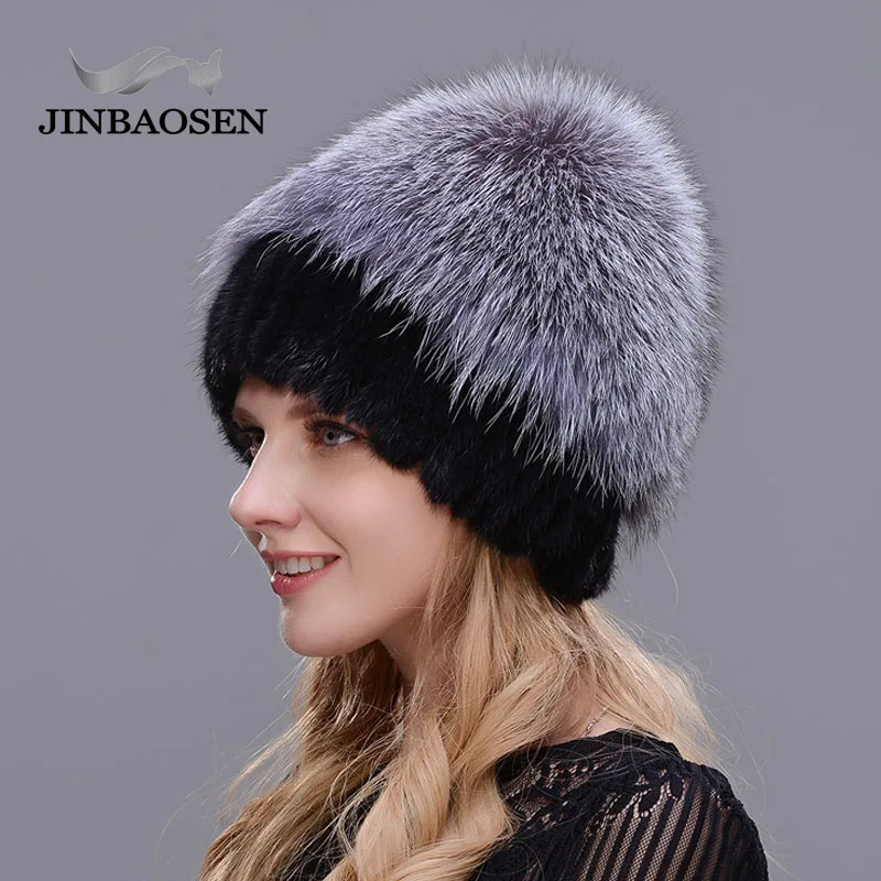 Женская шапка из меха лисы JINBAOSEN зимняя натурального норки для путешествий и