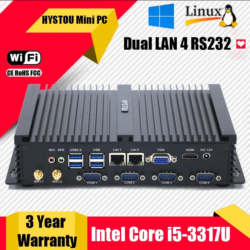 

Intel Core i5 3317u Industrial PC 1007u Fanless Mini PC Windows 10 TV Box HDMI 4 RS232 Dual NIC 2 LAN 8 USB WiFi Rugged Computer