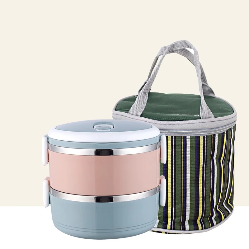 2 Layer And Bag Портативный японский контейнер для ланча бэнто, термоизоляция, контейнеры для суши-еда из нержавеющей стали, пластиковые тонкие комплекты для студентов - Цвет: 2 Layer And Bag
