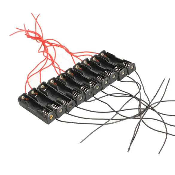 

10pcs/lot Single Slot AAA Mobile Battery Clip Case Holder Box With Wire Leads DIY Battery Storage Cases For AAA Battery