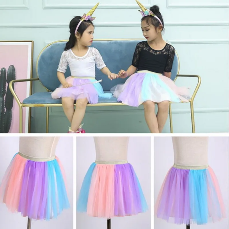 

New Tutu Skirt Baby Girl Skirts With Headband Wings Princess Mini Pettiskirt Party Dance Rainbow Tulle Skirts Children Clothing