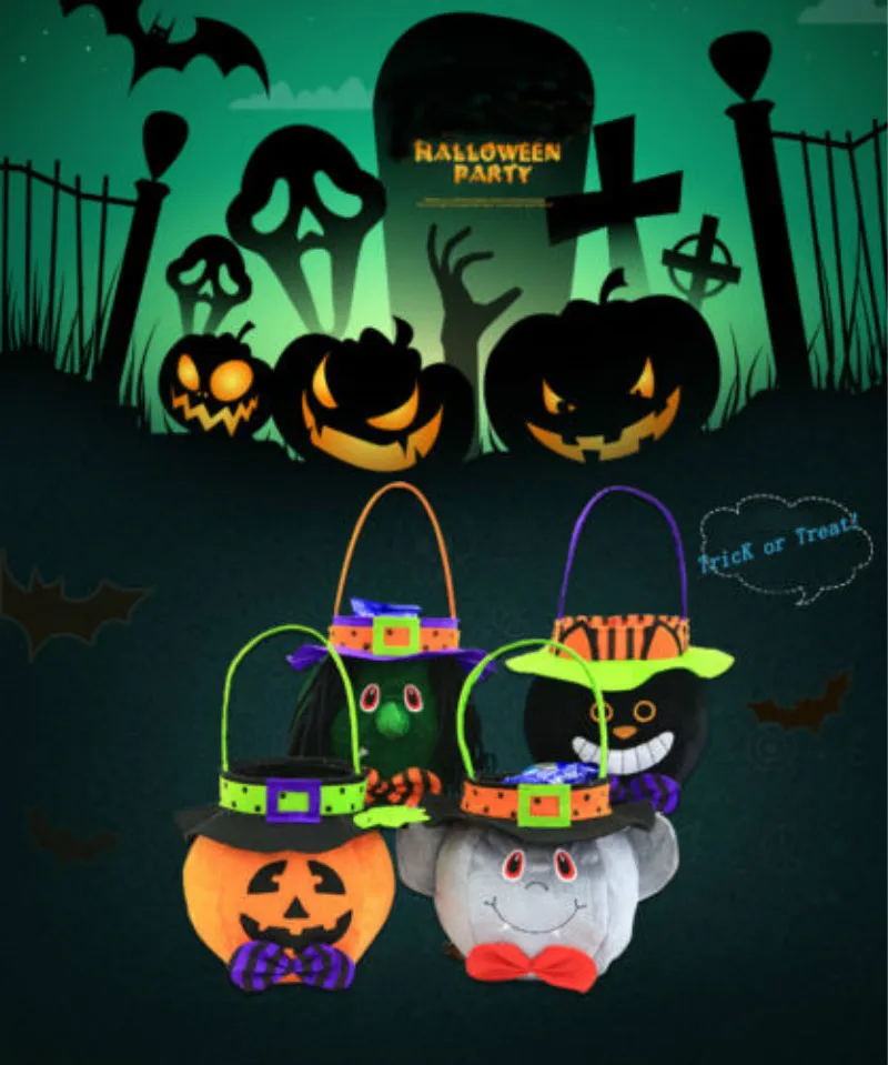 На Хэллоуин с надписью Trick Or Treat Портативная сумка для конфет тоут корзина тыквы