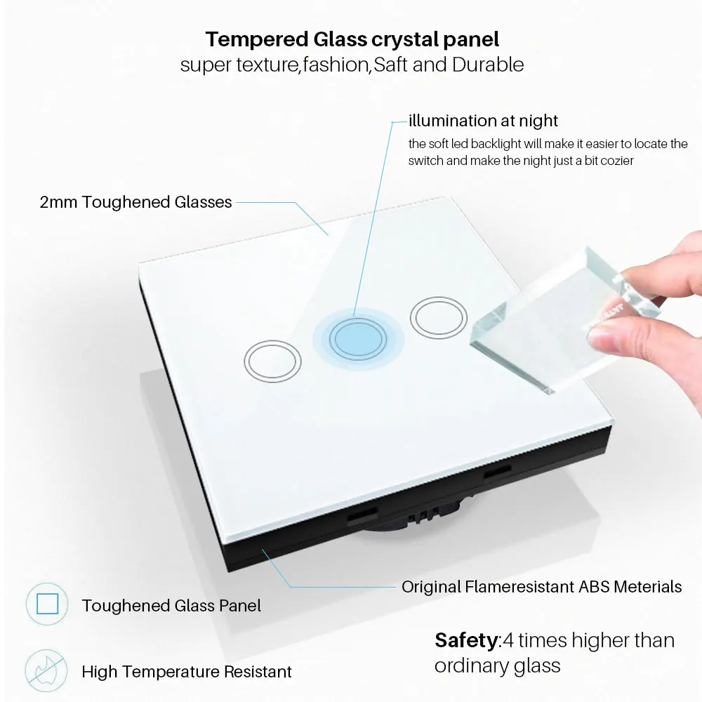 

WiFi Smart Touch Switch Panel EU UK Standard WiFi+RF Via APP Control Smart Home Voice Control With Amazon Alexa Google Home Mini