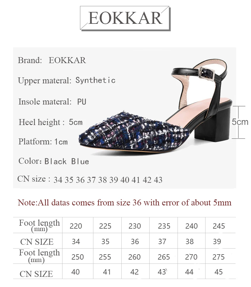 

Eokkar 2019 Women Pumps Fashion Ankle Strap All Match Pointed Toe Square Heel Two Piece Slingback Summer Pumps Shoes Size 34-43