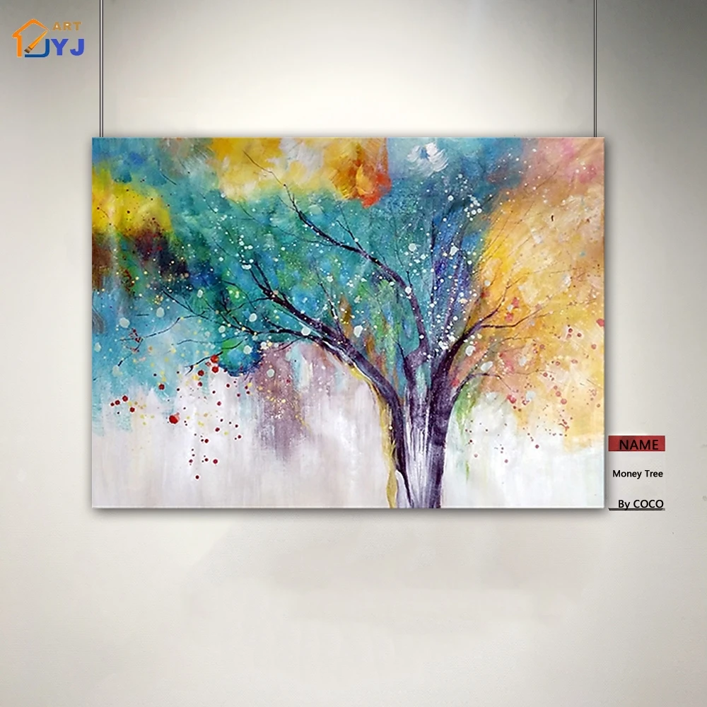 L картина с большими монетами и деревом ручная роспись современное искусство