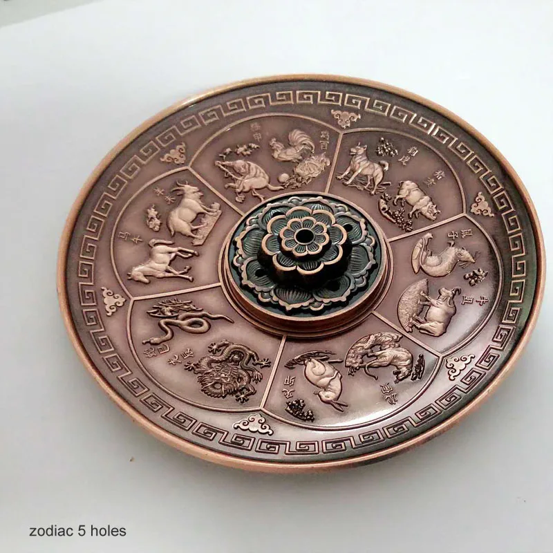 zodiac 5 holes Печь благовония база ладан палочка красная бронза Дракон шаблон держатель 12 Китайский Зодиак тарелка-кадило свечи для ароматерапии - Цвет: zodiac 5 holes